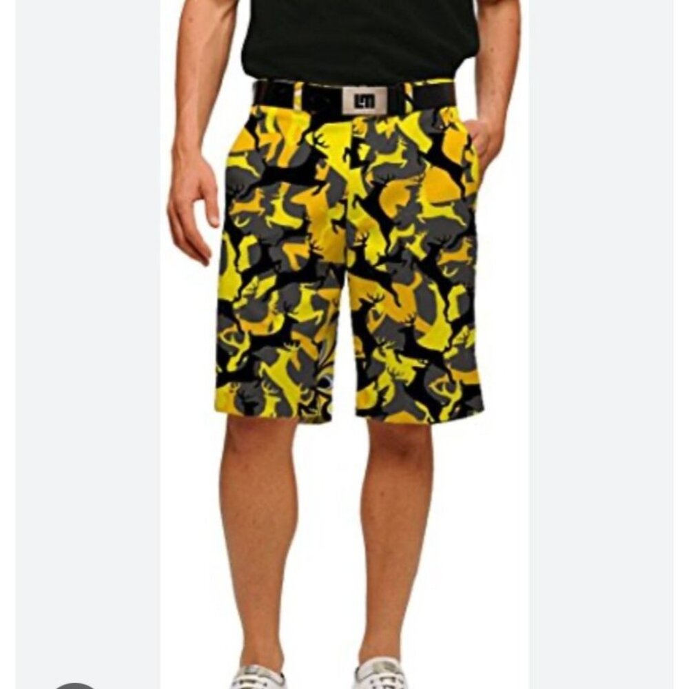 Loudmouth Men's Yellow Multi-colored Camo Deer Golf Shorts